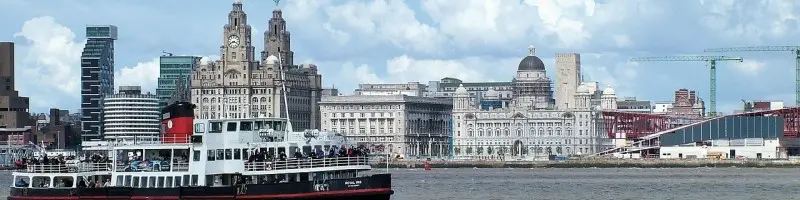 Liverpool waterfront with the iconic Three Graces and Albert Dock
