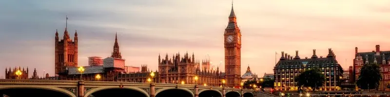 London skyline with iconic landmarks including Big Ben and the River Thames